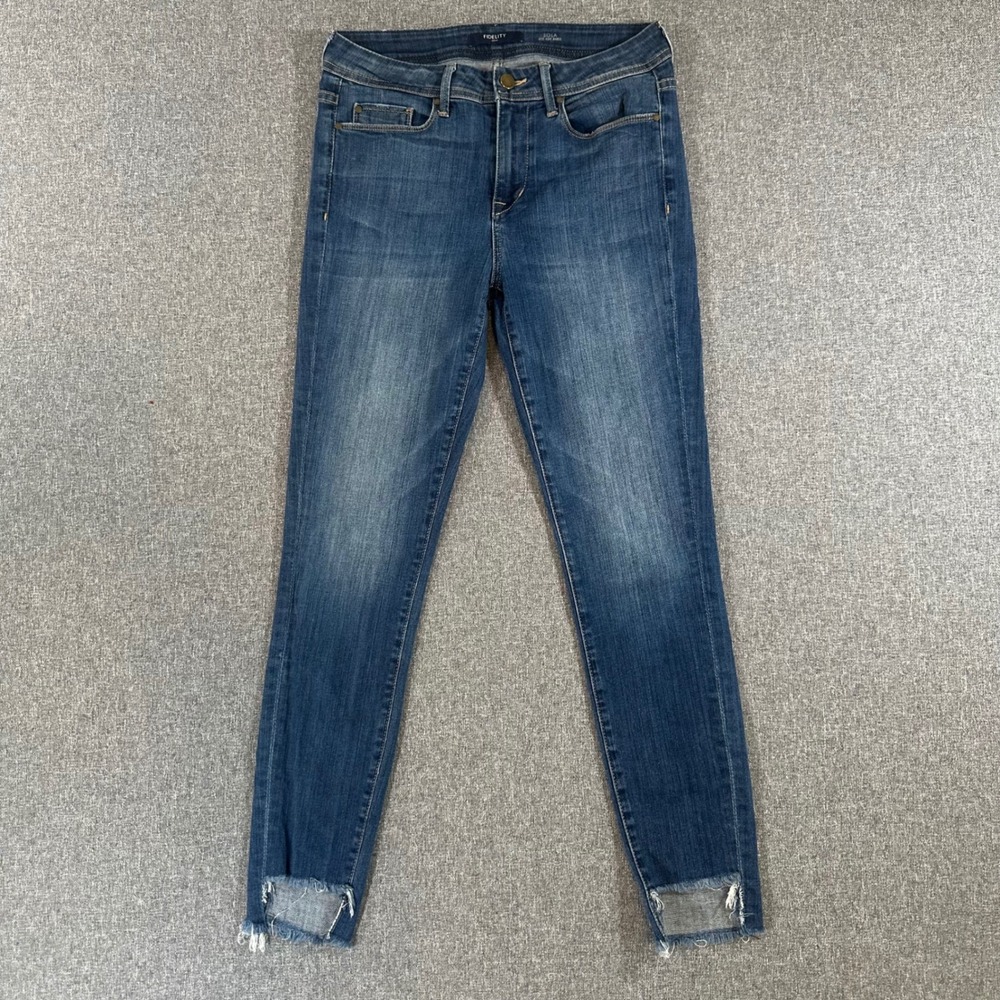 Fidelity Jeans Womens 27 Sola Mid Rise Ankle Blue Raw Hem Made in USA Denim